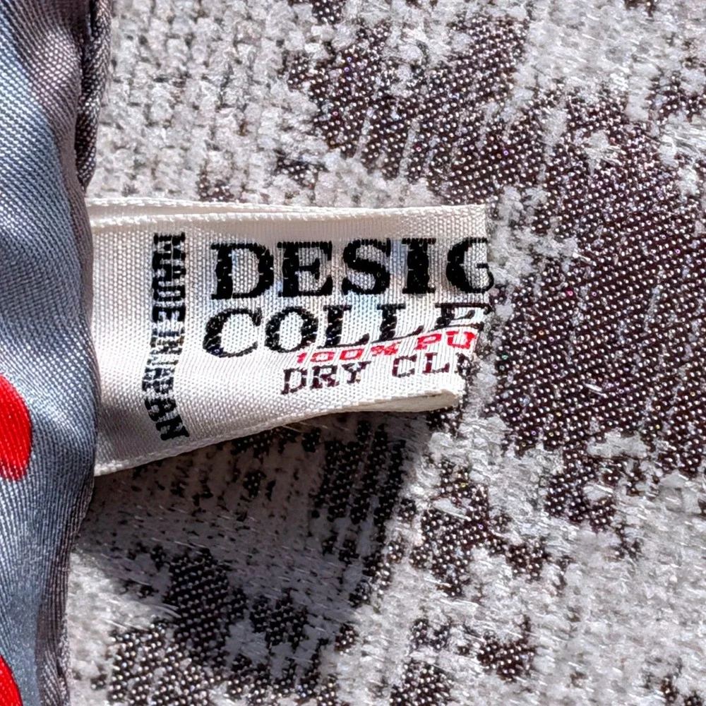 Designers Collection Silk Scarf Grey Red Polka Dot Square Made in Japan RN14750